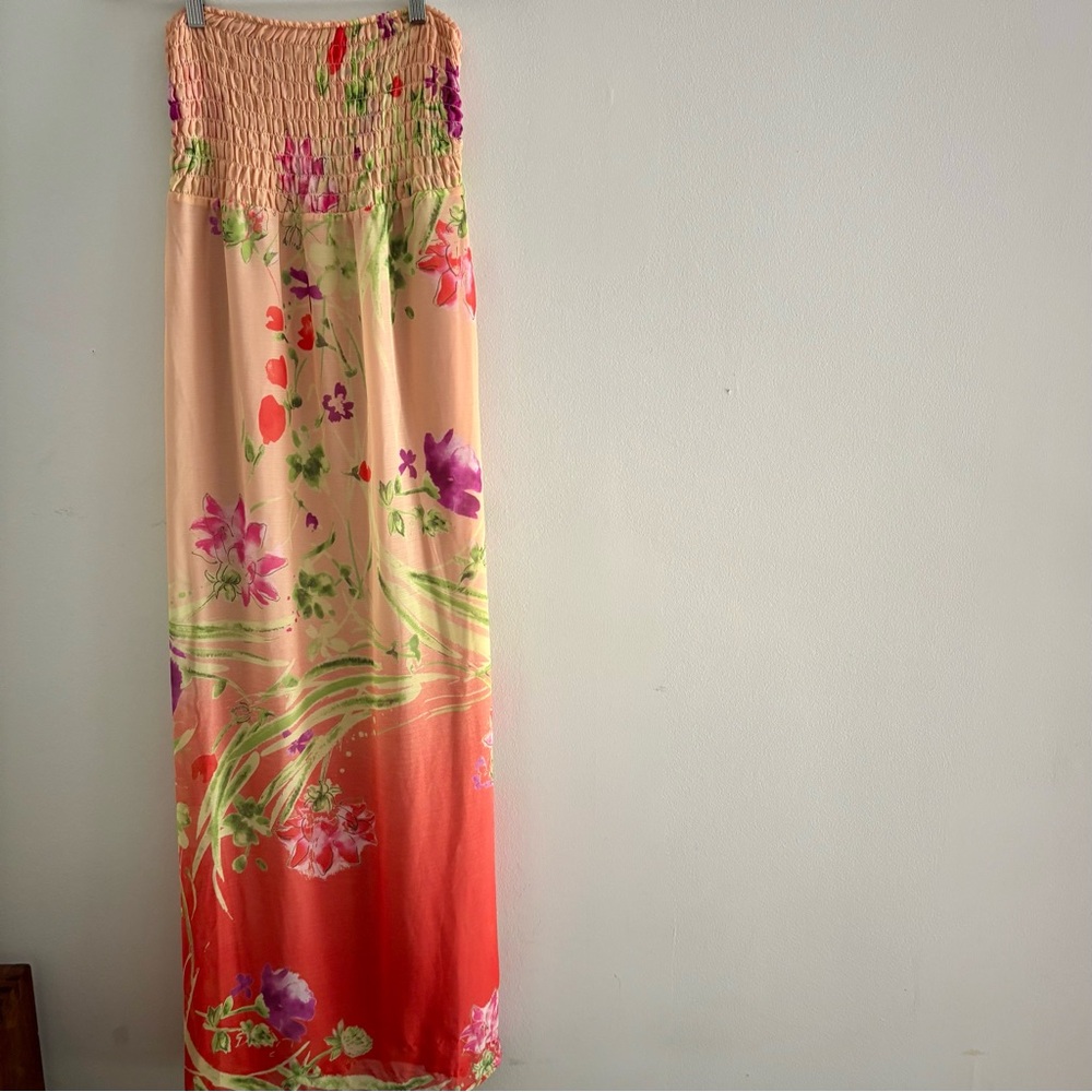 Y2K Old Navy Smocked Strapless Floral Ombre Maxi Dress Med‎ 2009 Fairy Cottage